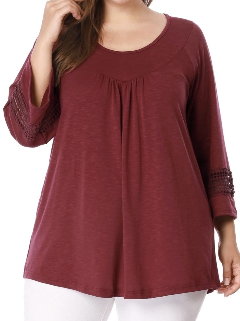 Plus Size Scoop Neck Tunic Top in Burgundy SIZE 2xL